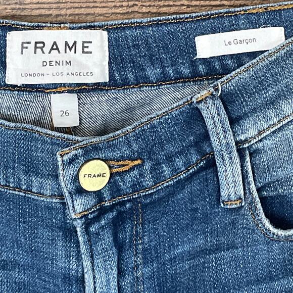FRAME Le Garcon Melbourne Jeans Step Hem Zippered Ankle Blue Size 26 - Picture 3 of 10